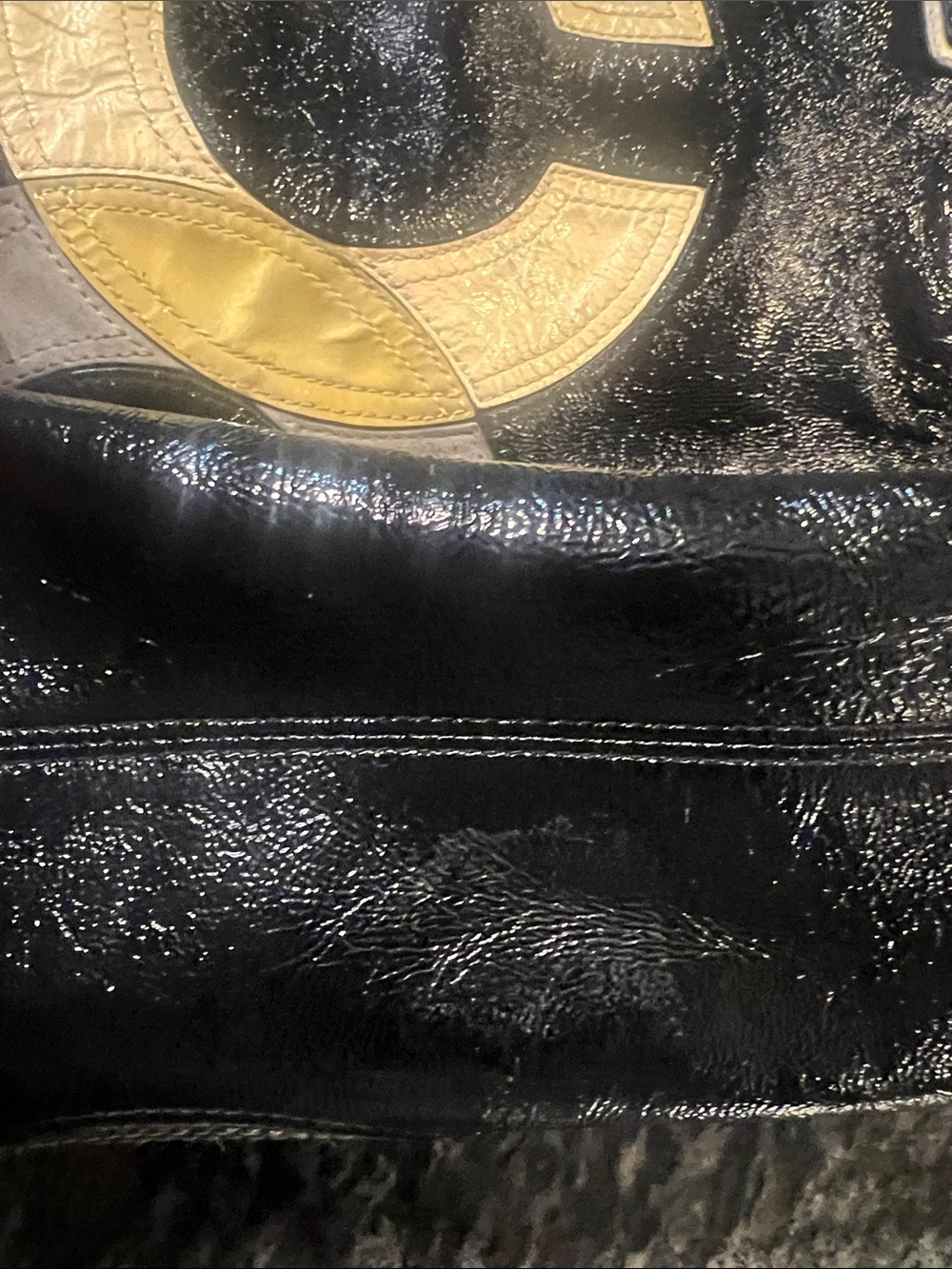 Coach patent leather Black Tote with gold and Gray suede C’s - Picture 3 of 11